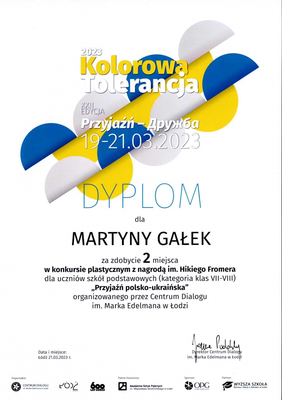 Dyplom dla Martyny Gałek