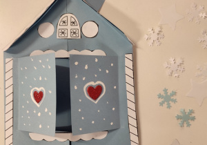Zimowe domki i okienka wykonane z kolorowego kartonu