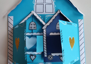 Zimowe domki i okienka wykonane z kolorowego kartonu