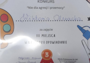 Dyplom dla laureata konkursu.