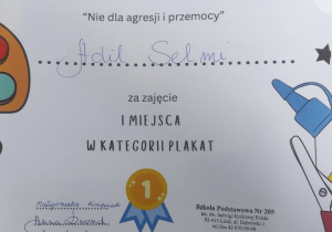 Dyplom dla laureata konkursu.