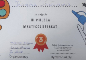 Dyplom dla laureata konkursu.
