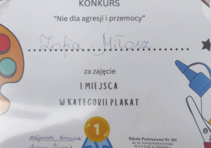Dyplom dla laureata konkursu.
