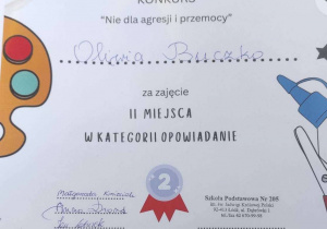 Dyplom dla laureata konkursu.