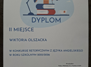 II miejsce w konkursie retorycznym z języka angielskiego.